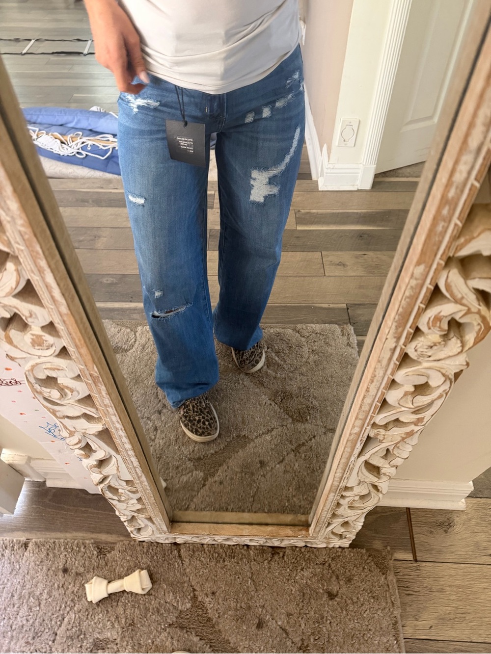 PrettyLittleThing Distressed Blue Wide-Leg Jeans